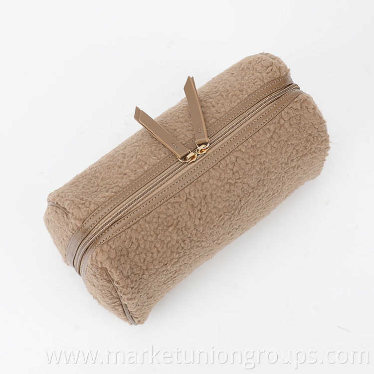 Large Soft Sherpa PU Lamb Wool Winter Makeup Bag Travel Cosmetic Toiletry Bag Set